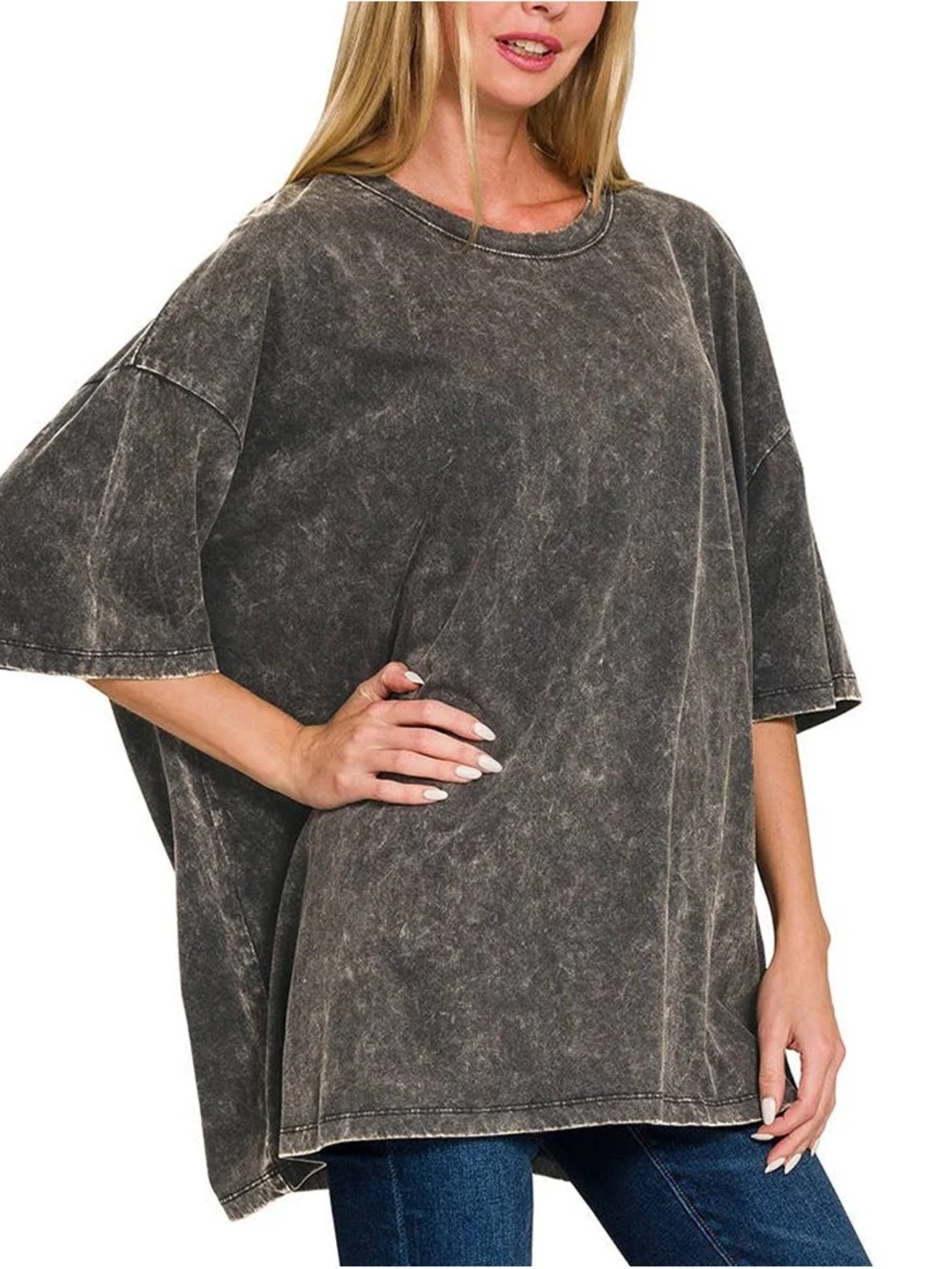 Zenana Ash Black Oversized Acid Wash Boyfriend Tee 2x/3x